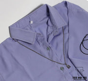 Black skirt with lilac button down
