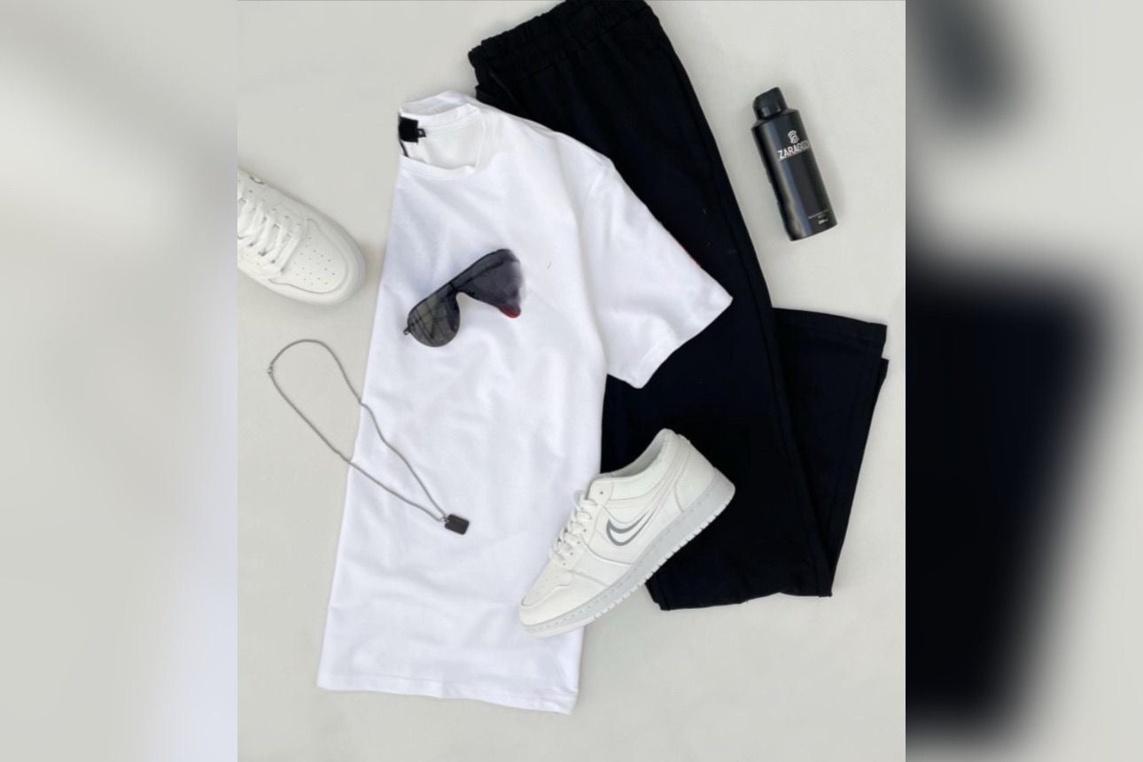 White tshirt with black flapper