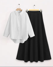 White button down shirt with skirt