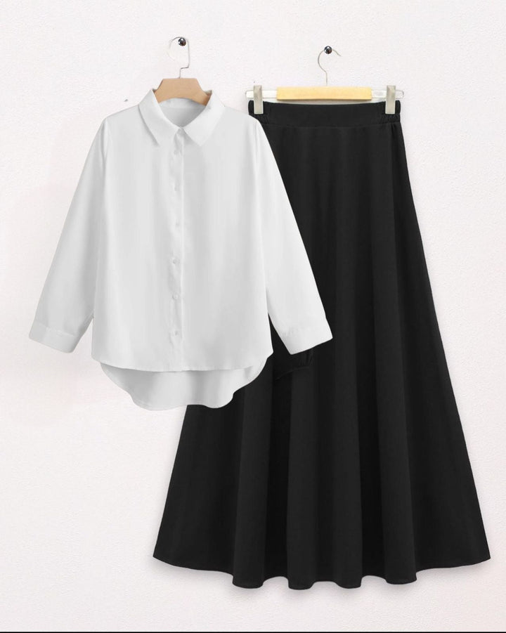 White button down shirt with skirt