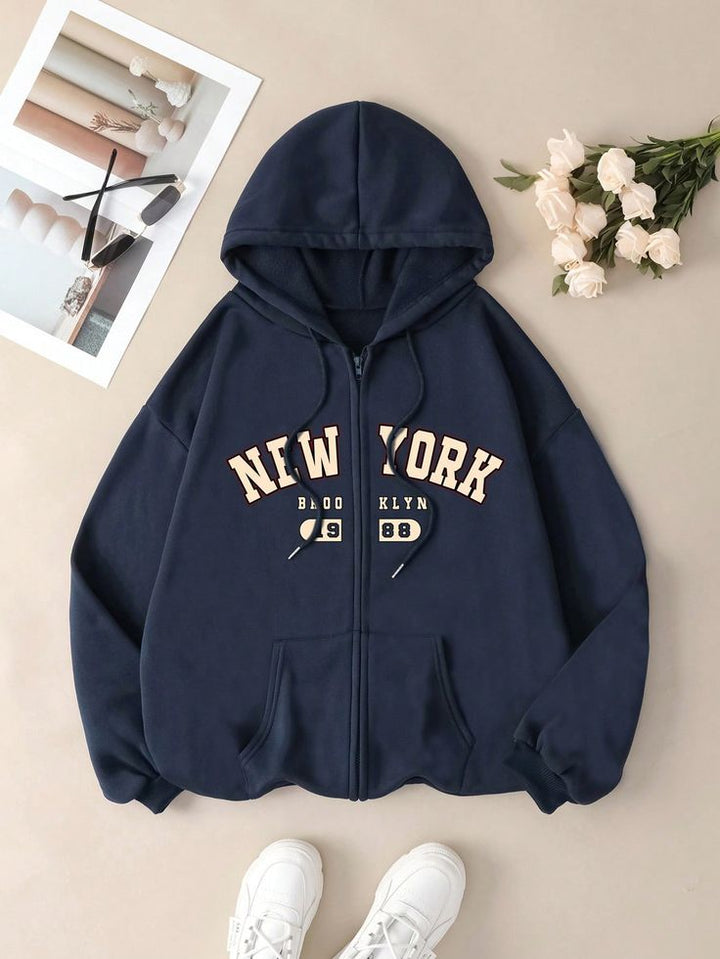 New york front navy blue zipper