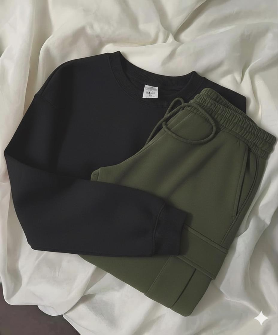 Black sweatshirt with Olive Trouser