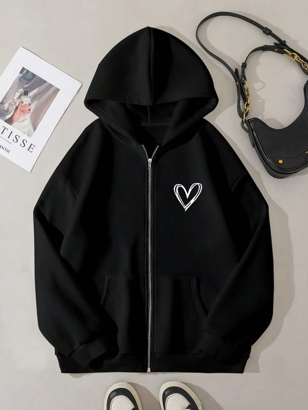 Heart pocket black zipper