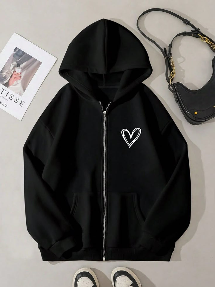 Heart pocket black zipper