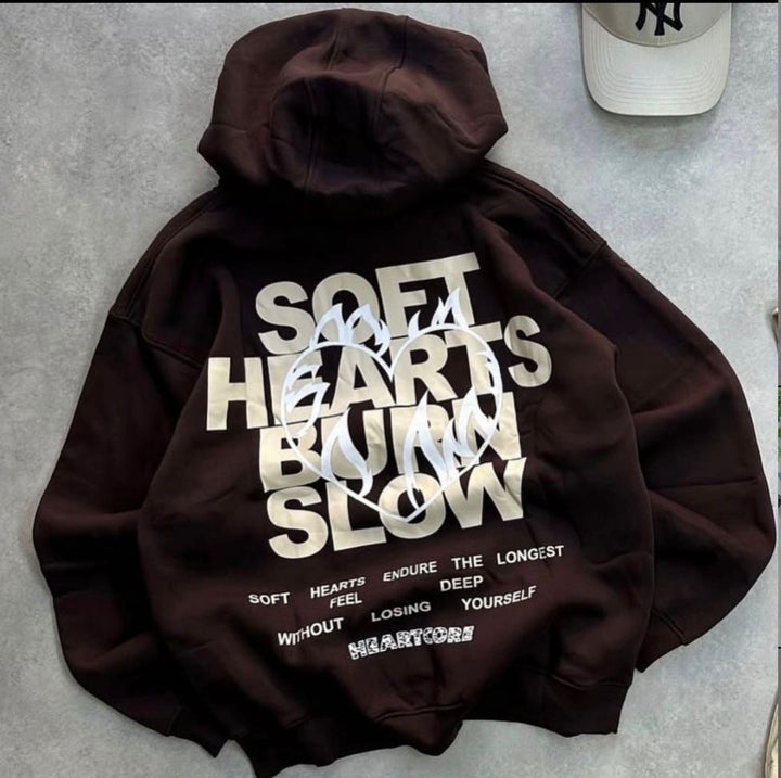 SOFT HEARTS BURN SLOW back brown hoodie