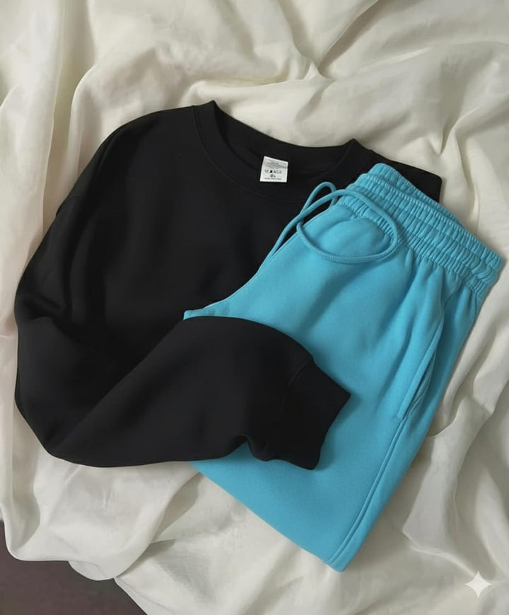 Black sweatshirt with sky blue trouser