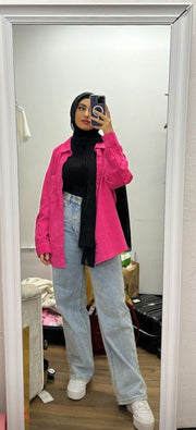 Shocking pink button down shirt