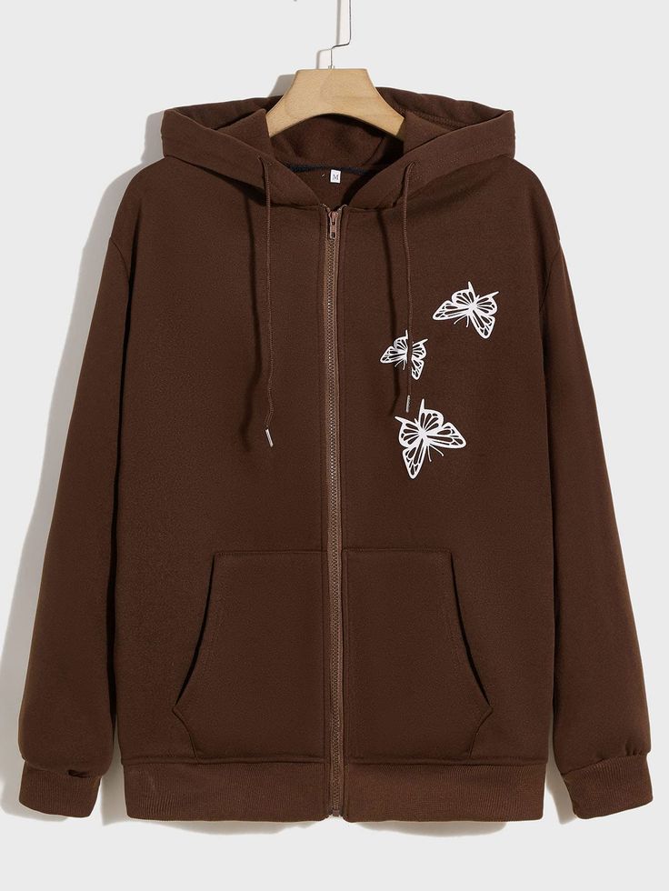 Butterflies pocket brown zipper