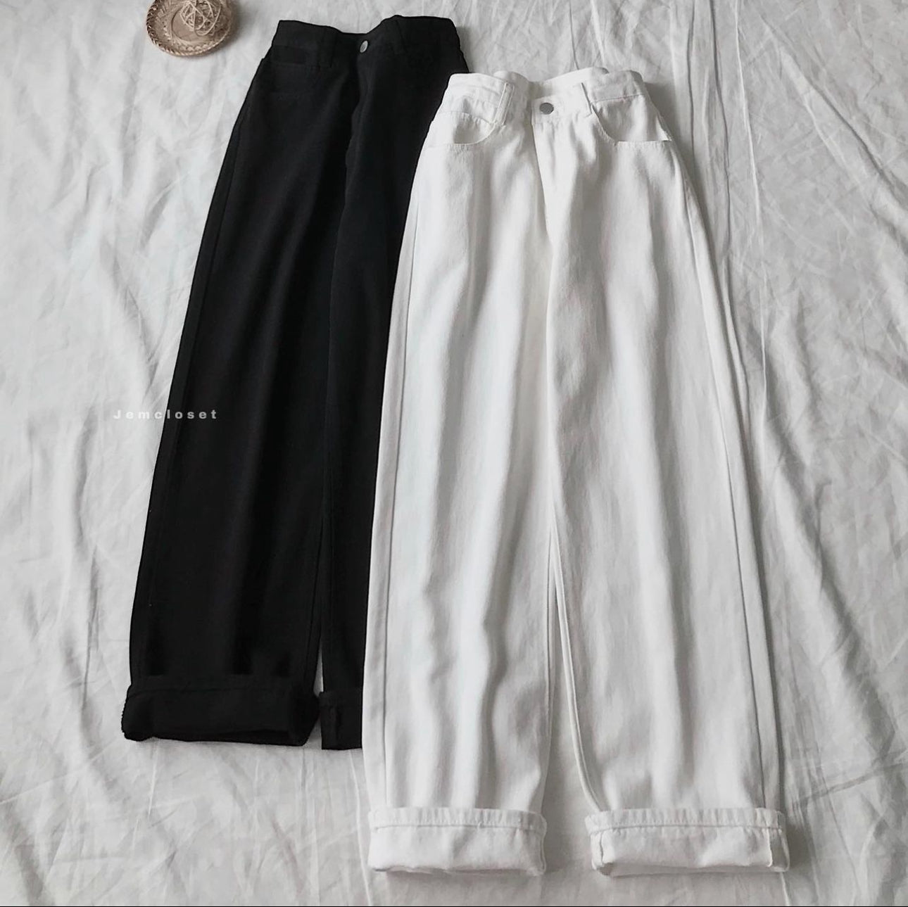 Pack of 2 wide leg jeans (black white )